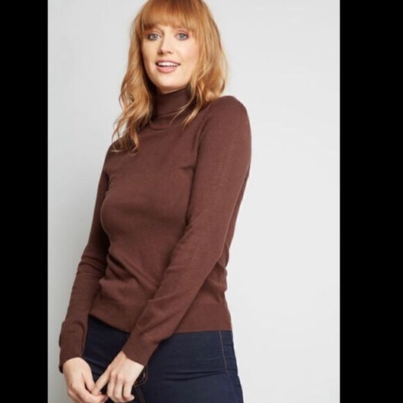 ModCloth charter school brown turtleneck sweater - Picture 1 of 4